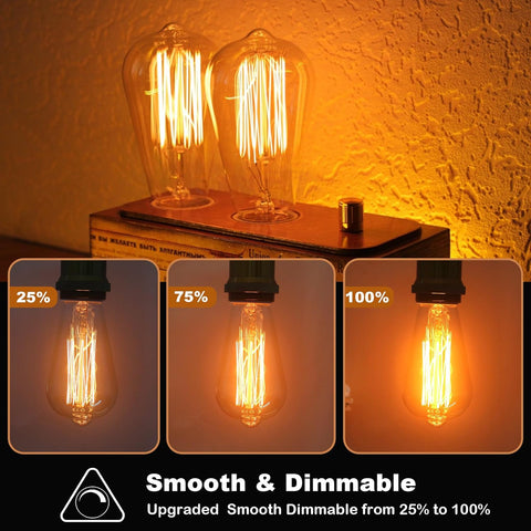 Vintage-style light bulbs with dimmable indicators on a textured surface.