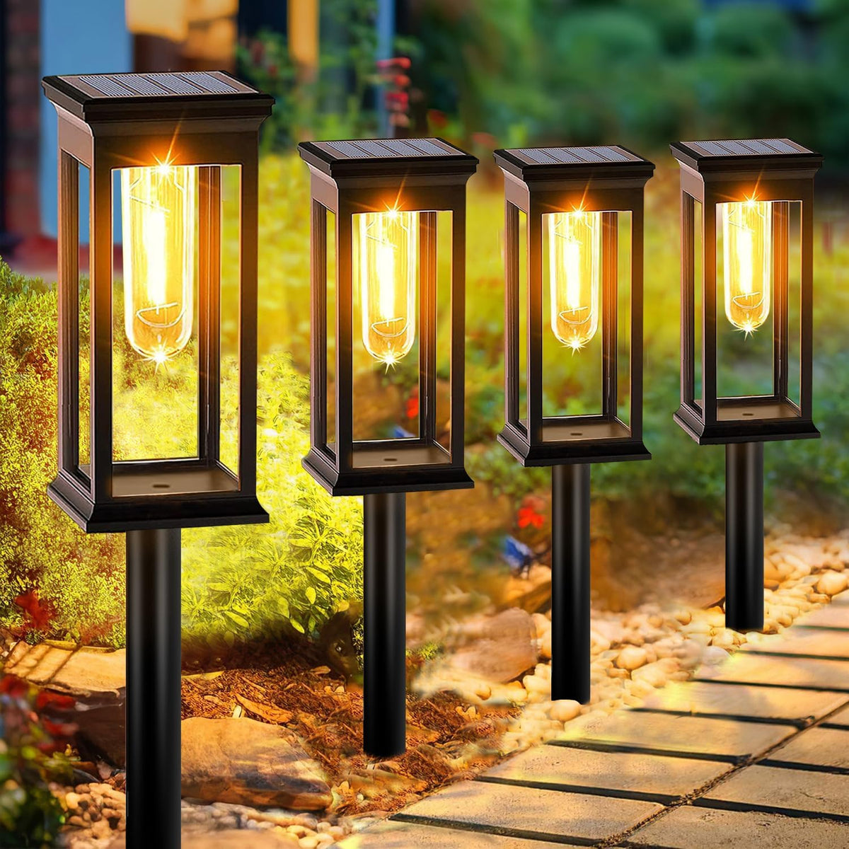 Solar Lights Outdoor Garden, 6 Pack Garden Lights Solar Powered Waterproof, Auto On/Off Warm White Pathway Light Ideal for Lawn, Yard, Path, Patio ＆ Landscape