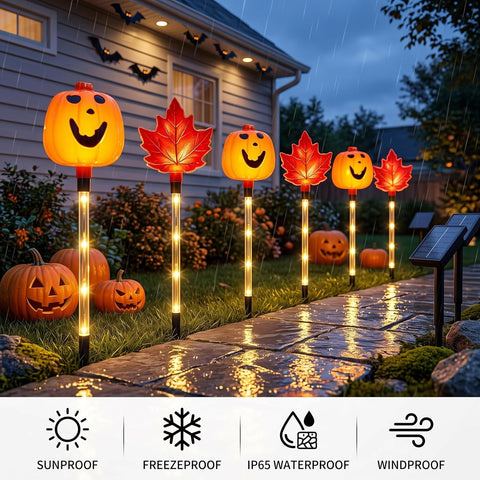 Halloween Pathway Lights, Pumpkin & Maple Waterproof Solar Powered Halloween Pathway Decor