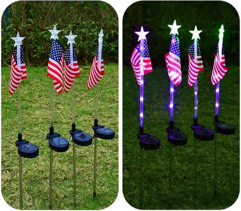 American Flag Lights Outdoor Waterproof LED Solar Independence Day Lights