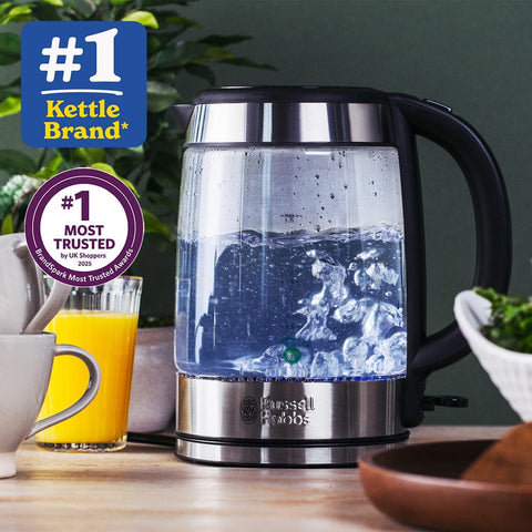 Russell Hobbs Illuminating 1.7L Cordless Glass Kettle Fast Boil 3000W Black Steel