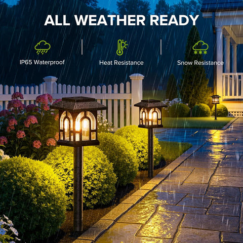 BUCASA 4 Pack Solar Lights Outdoor Garden, Up to 10 Hours Solar Garden Lights Waterproof Pathway Lighting for Yard, Patio, Landscape, Walkway, Path (3000K Warm White)