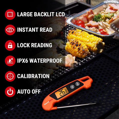 TP603 Orange Digital Meat Thermometer IPX6 Waterproof Instant Read
