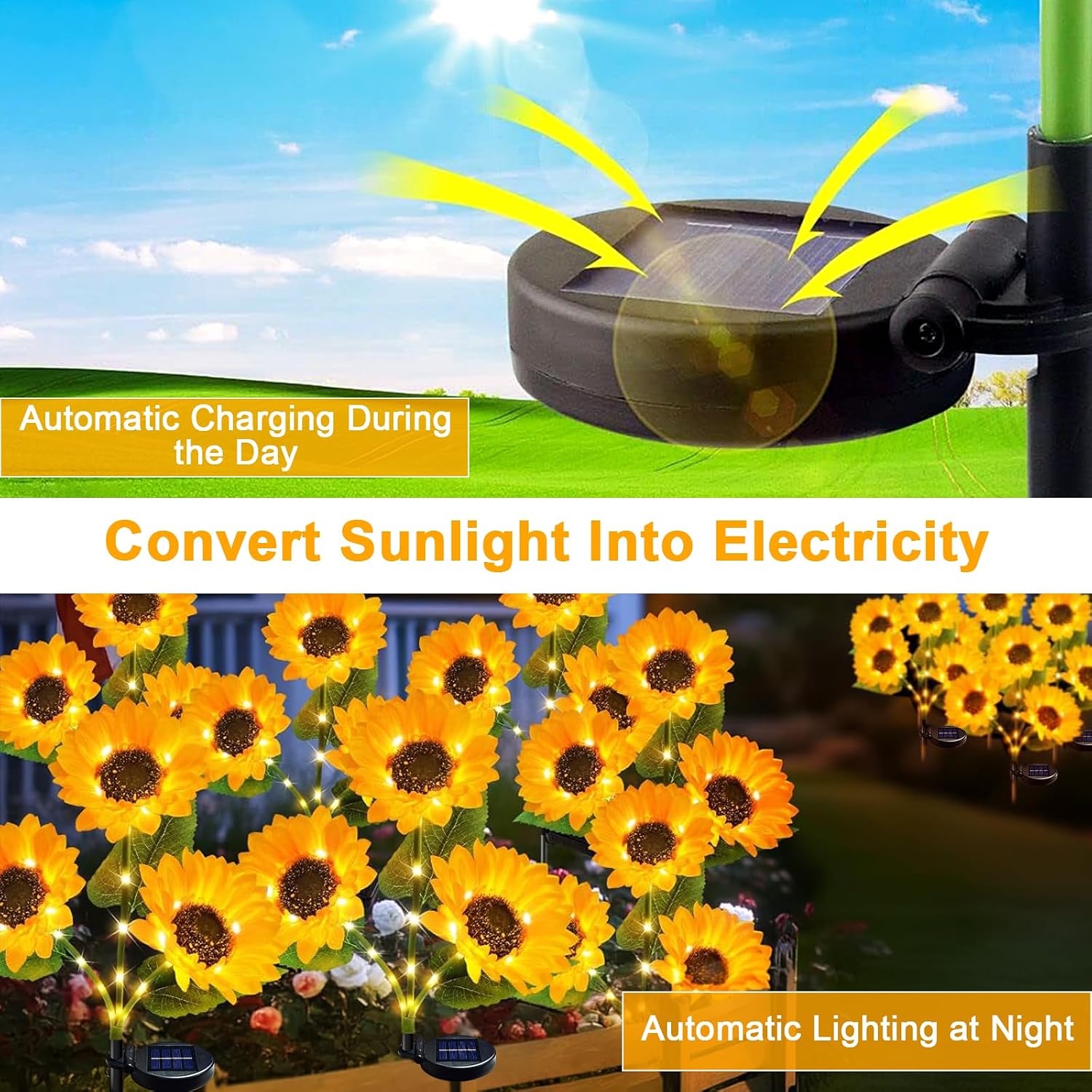 2 Pcs Solar Sunflower Lights, Stake Lamp with 6 Sunflower, 42Leds Outdoor Garden Waterproof Flower Lights, Solar Lights Flowers, Decorative Lights for Patio, Backyard, Xmas, Pathway Lighting