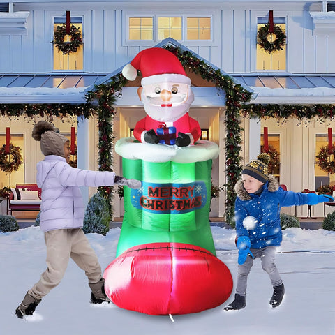 5FT Animated Inflatable Santa in Stocking, Automatic Pop Up & Down Christmas Outdoor Decoration with Built-in LED Lights for Yard, Lawn & Garden Holiday Display
