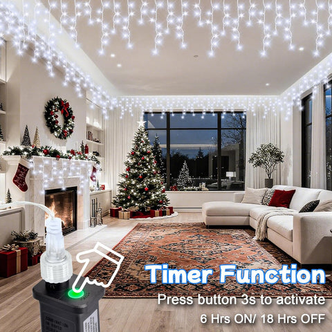cshare Icicle Lights Outdoor, 15M 360 LED Cool White Christmas Icicle Lights with Timer, 8 Modes, Memory & IP44 Waterproof – Make Your Home Glow Like Christmas Has Finally Arrived