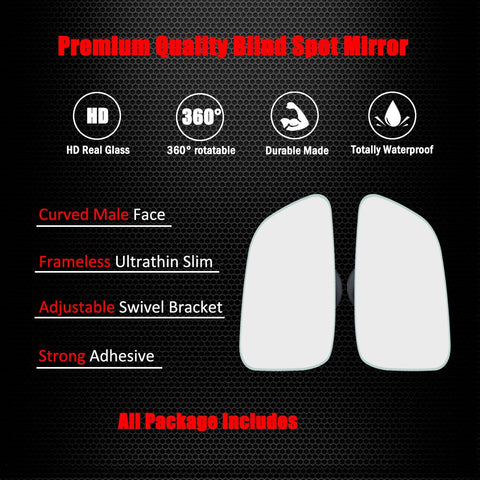 Large Frameless Blind Spot Mirrors for Cars (2 Pack)