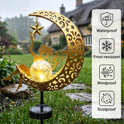 Solar Lights Outdoor Garden, Solar Moon Fairy Lights with Crackle Glass Globe, Garden Ornaments Lights Solar Powered Waterproof for Patio, Yard, Pathway & Lawn, Unique Gardening Gifts for Women