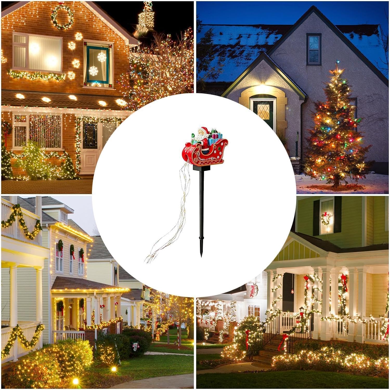 Solar Powered Christmas Lights Decorative Santa Sleigh Ground Stakes