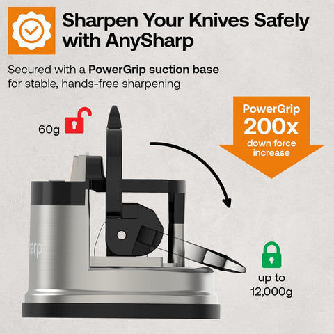 AnySharp Pro Metal Knife Sharpener – Suction Base | Hands-Free Safety | Razor-Sharp Results | Ideal for Hardened Steel & Serrated Knives