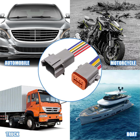 HISports 8-Pin DT Connector Kit, Waterproof DT Electrical Wire Connector 8 Pin Way Sealed Gray Male and Female Auto Waterproof Electrical Wire Connector Plug, for Motorcycle, Scooter, Car, Boats