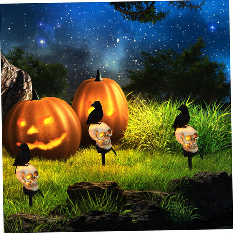 Solar Garden Light for Halloween for 6-8 Hours Solar Powered LED Waterproof Crow Skull Garden Lights Ground Plug-in Halloween Pathway Lights, Look Left, Pathway Lighting