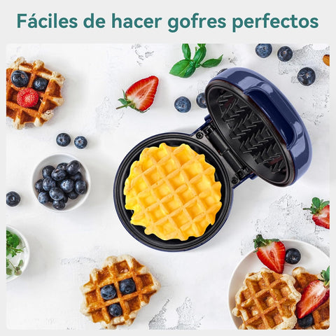 Snailar Mini Waffle Maker – 550W Nonstick Compact Waffle Iron, Ready Indicator Light, Cool Touch Handle, Easy Clean, Blue