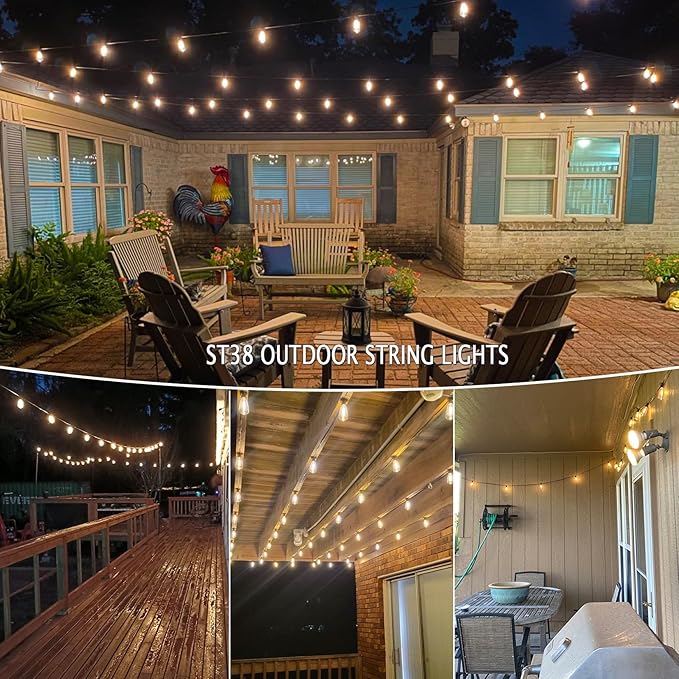 30MT Festoon Lights Outdoor Mains LED Waterproof Garden String Lights with 25+1 Shatterproof LED Bulbs, Connectable Patio Lights String for Outside
