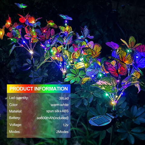 2PCS Solar Swaying in Wind Butterfly Lights, Colored Light Butterfly Solar Stake Flowers Lights IP44 Waterproof for Yard Garden Pathway