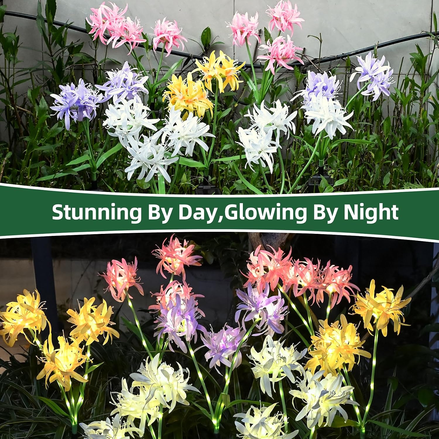 Solar Spider Lily Flower Lights, Glowing Flowers & Stems (4 Pack)