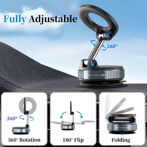 PlusAcc Vacuum Magnetic Car Phone Holder – 360° Rotatable Strong Suction Mount