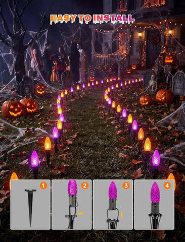 19.5ft Halloween Walkway Lights 10 Pack C9 LED Stakes