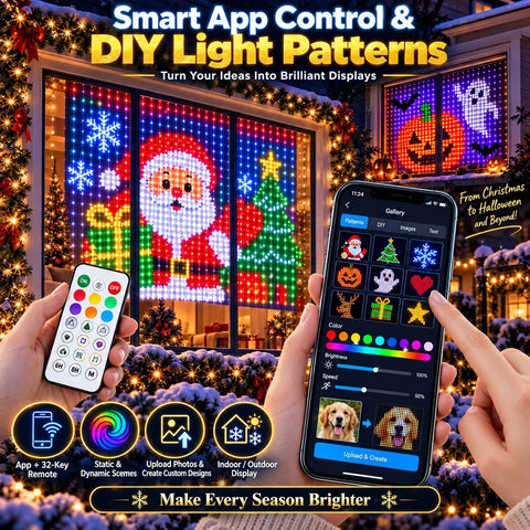 Smart LED Curtain Lights Christmas 1.6×1.6M – 256 RGB LEDs, 6 Dynamic Modes & Remote Control – Turn Plain Walls Into a Colourful Festive Glow