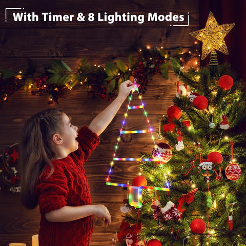 Moxled 2ft Battery LED Ladder Christmas Lights – Multicolor Waterproof Tree Lights with Timer – UK