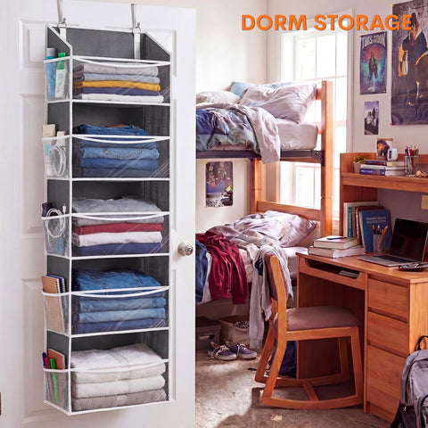 Ofiray-Home Over The Door Storage Organiser – 5-Tier, 10 Compartments, Pink Hanging Storage with 10 Side Pockets