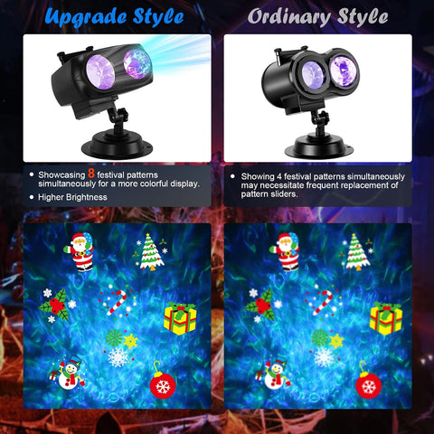 HAKUTA Halloween & Christmas Projector Lights – 2-in-1 RGBW LED Ocean Wave & HD Pattern Projector with 10 Slides, Remote Control, Timer & IP44 Outdoor Lighting