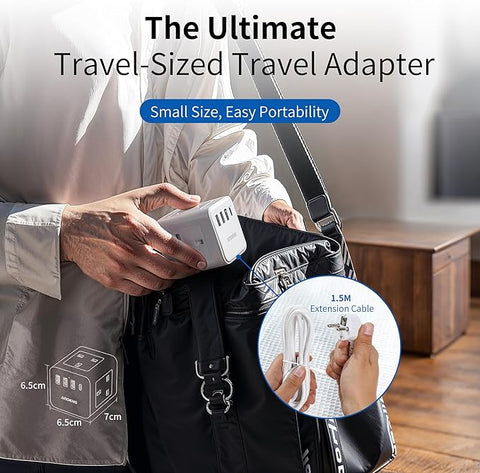 UK to European Plug Adapter with 1.5M Extension Lead – 4 Way Travel Extension with 4 USB Ports Type E/F Adaptor