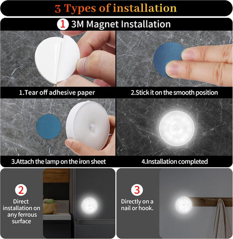 daphomeu Motion Sensor Lights Indoor, 6 Pack Wireless USB Rechargeable Cupboard Lights – 12 LED Stick-On Night Lights for Wardrobes, Stairs, Hallways & Under Cabinets - Put Light Exactly Where You Need It