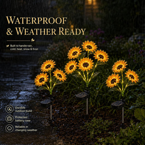 Sunflower Solar Lights Outdoor Solar Garden Stake Lights Realistic Sunflowers Yard Lawn Pathway Décor (3 Pack)