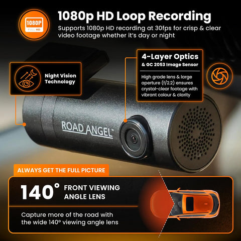 Road Angel Halo Go Dash Cam Front Black – Night Vision, App Enabled