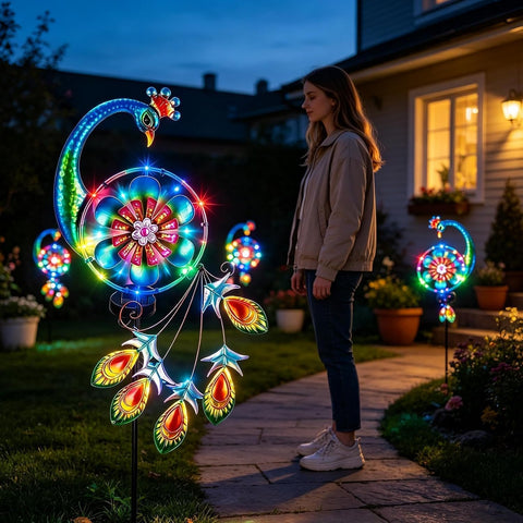 Solar Garden Lights - Decorative Metal Windmill with F