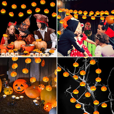 5M 30 LED Halloween Pumpkin String Lights – Battery Powered Warm Orange Pumpkin Lights with Flashing & Steady Modes for Indoor & Outdoor Decorations