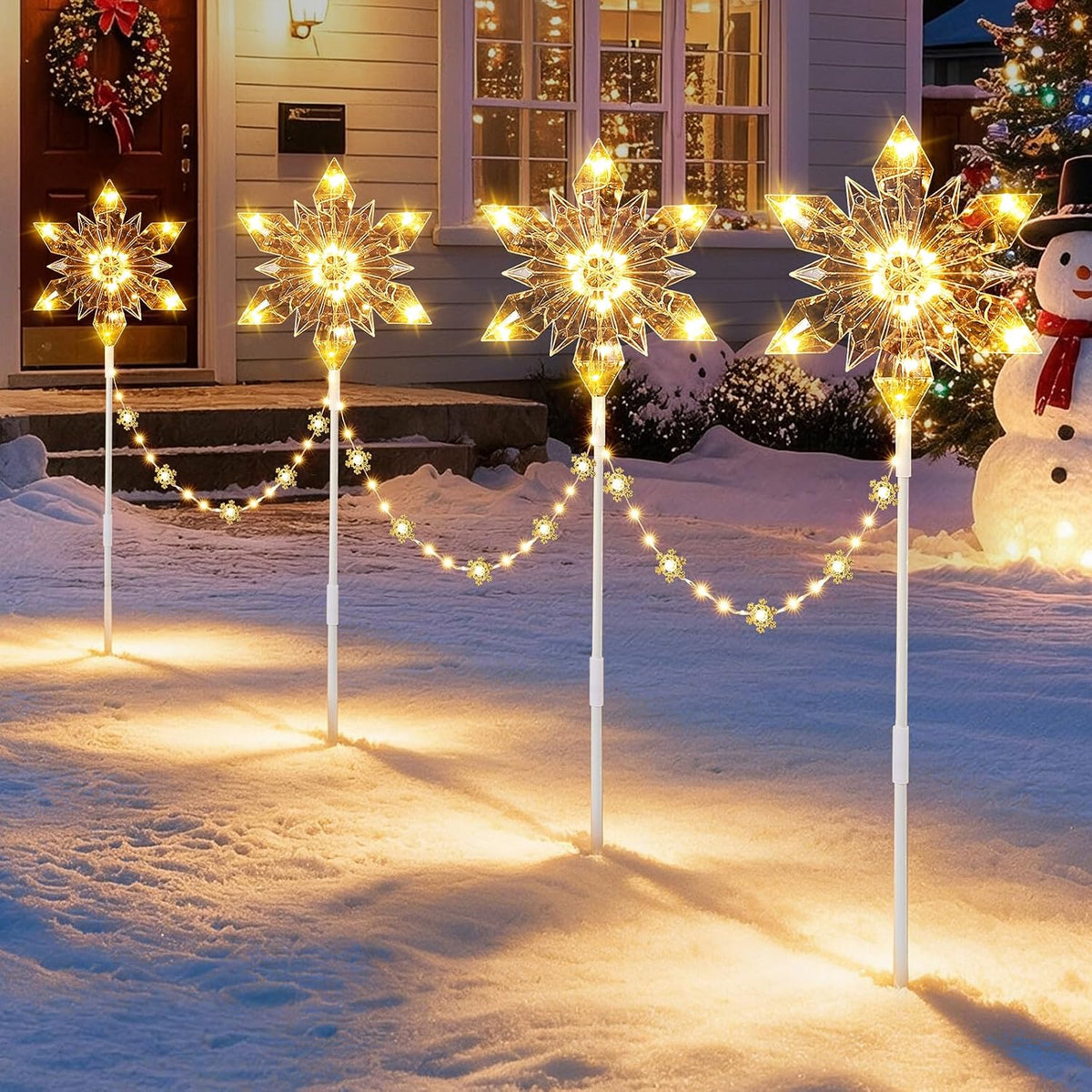 Quntis 3D Snowflake Christmas Pathway Lights Mains Powered, 70cm 96 LED
