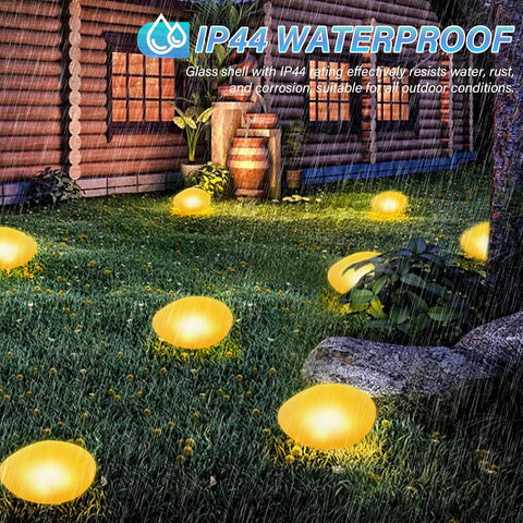 1PCS WarmWhite Light Solar Glass Stone Light, Solar Pathway Pond Light with 4 LEDs, IP44 Waterproof Auto On/Off Garden Ornaments for Lawn Ground Outdoor Decor