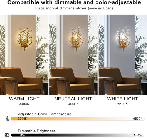 Ganeed Crystal Wall Light 1-Light Gold Vintage E14