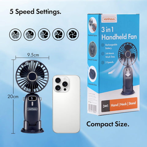 Mini Handheld Fan – USB Rechargeable, 5 Speeds, Foldable