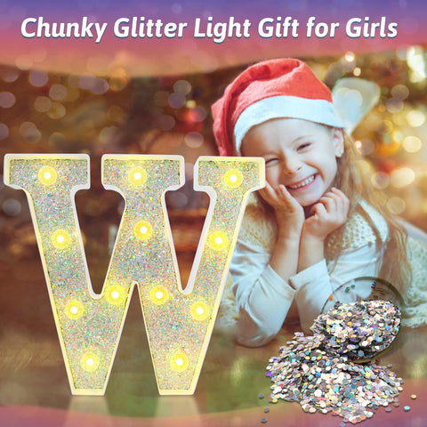W Style Color Changing LED Letter Light, Glitter Marquee Lamp with 18 Colors, Remote Controlled, Battery Powered Decorative Letter Light for Party, Wedding, Birthday and Home Decor