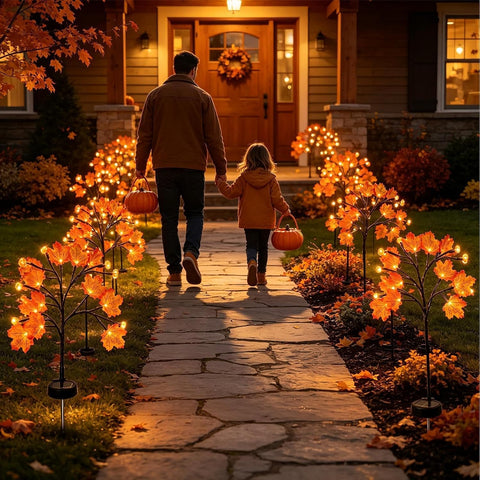 Fall Solar Garden Lights, Maple Leaf Stake Lights, Autumn Pathway Lighting,