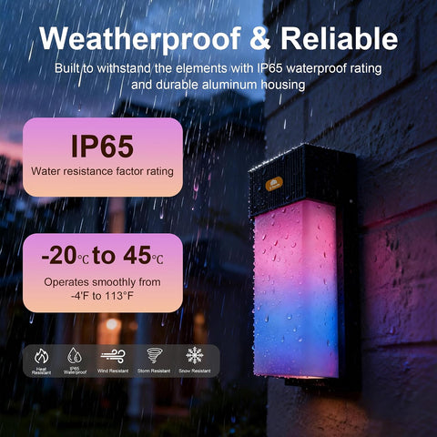 Outdoor Wall Light, 1500LM Smart RGBIC Porch Lights Outdoor with 45 Scene Modes, DIY, IP65 Waterproof Exterior Lighting Fixtures, Modern Decor for Garage, House, Patio, Garden, Yard, Party(2 pieces)
