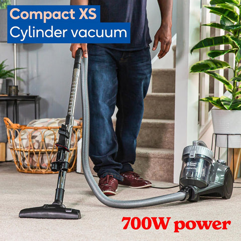 Russell Hobbs Compact XS Bagless Cylinder Vacuum Cleaner – 700W Lightweight 1.5L, Triple Filtration, Grey & Silver, for Hard Floors, Carpets & Cars
