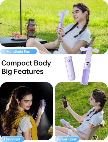 Portable Handheld Mini Fan with 4500mAh Powerbank – Purple