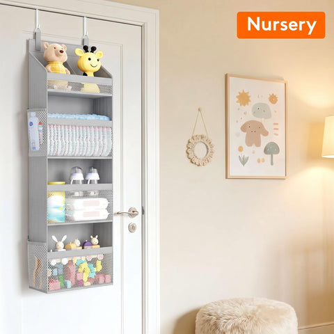 Lifewit 4-Tier Over Door Diaper Organiser, Beige – Space-Saving Hanging Nursery Storage with Mesh Windows