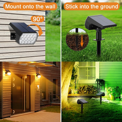Solar Color Changing Lights - Multi-Color RGB Landscape Spotlights, IP65 Waterproof Solar Powered Garden Lights for Pathway, Tree, Garden