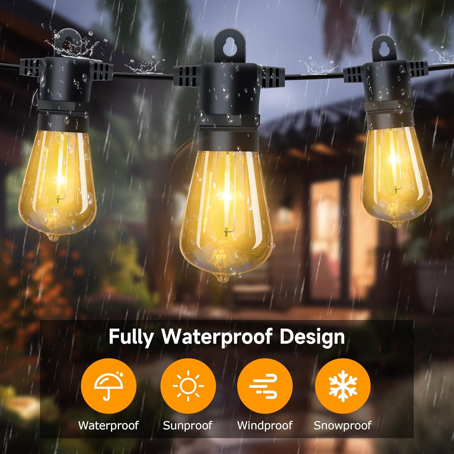 Festoon Lights Outdoor Garden: 48FT/15M ST38 LED String Lights Mains Powered with Timer Function, 19+1 Bulbs Connectable Decorative Warm White Lighting 2700K for Outside Patio Gazebo Porch 