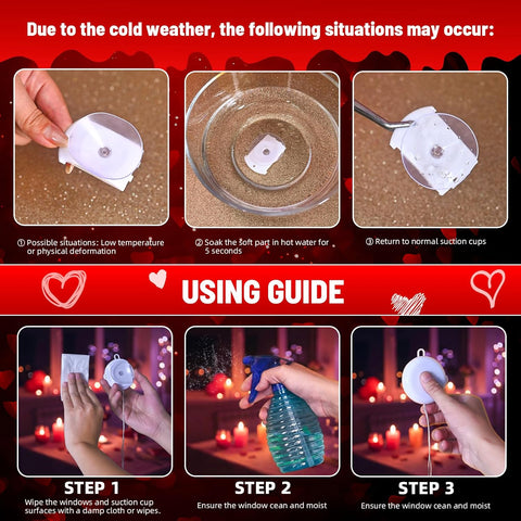 3 Pack Valentine Heart Window Lights with Timer – Battery Powered Red LED Hanging Decor