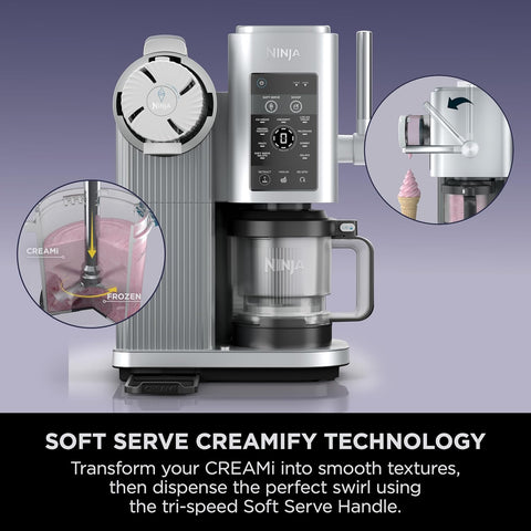 Swirl by CREAMi Soft Serve & Ice Cream Maker – Platinum Silver | 13 Functions | 2 Tubs | Ice Cream, Gelato, Sorbet & More