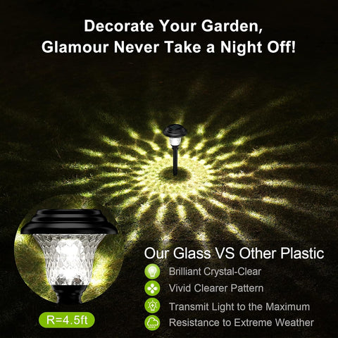 Balhvit Glass Solar Lights Outdoor, 2 Pack Super Bright Solar Pathway Lights, Up to 12 Hrs Long Last Auto On/Off Garden Lights Solar Powered Waterproof, Stainless Steel LED Landscape Lighting for Yard