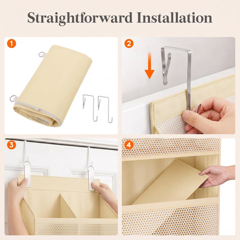 Lifewit 4-Tier Over Door Diaper Organiser, Beige – Space-Saving Hanging Nursery Storage with Mesh Windows