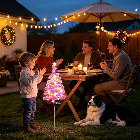 Illuminated Pine Stake, Solar Powered Holiday Tree, Light with Dusk to Dawn