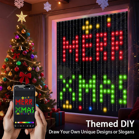 Christmas LED Curtain Lights – 400 RGB Smart Bluetooth App & Remote-Control Window Decorations for Festive Displays – Turn Your Windows into a Christmas Light Show
